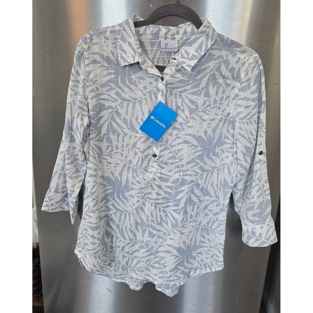 Columbia Womens Large Summer Ease Popover Tunic Blue Leaf Print AL2549-031